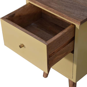 Saffron Yellow Bedside Table | Solid Mango Wood | Oak Top | 2 Drawers