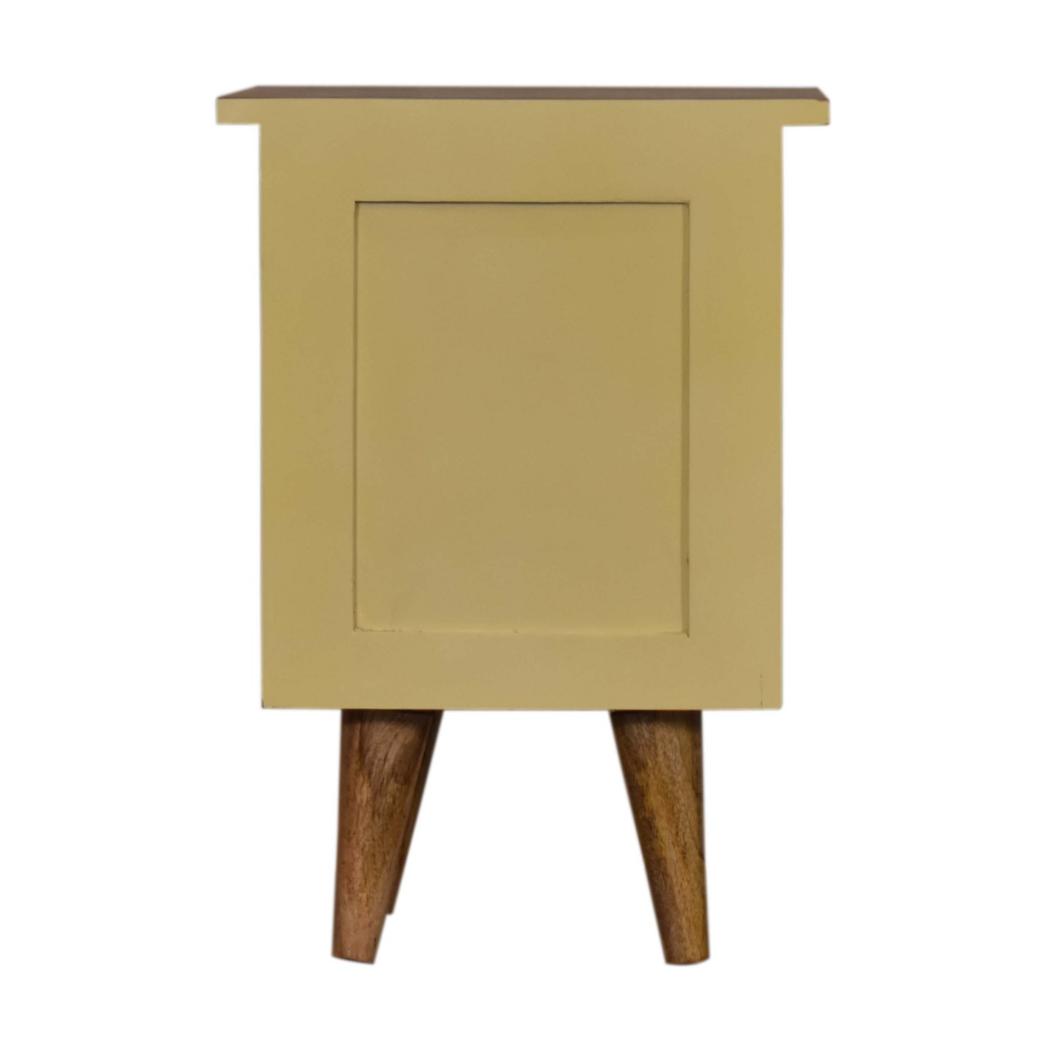 Saffron Yellow Bedside Table | Solid Mango Wood | Oak Top | 2 Drawers