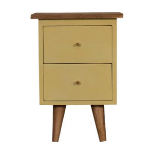 Saffron Yellow Bedside Table | Solid Mango Wood | Oak Top | 2 Drawers