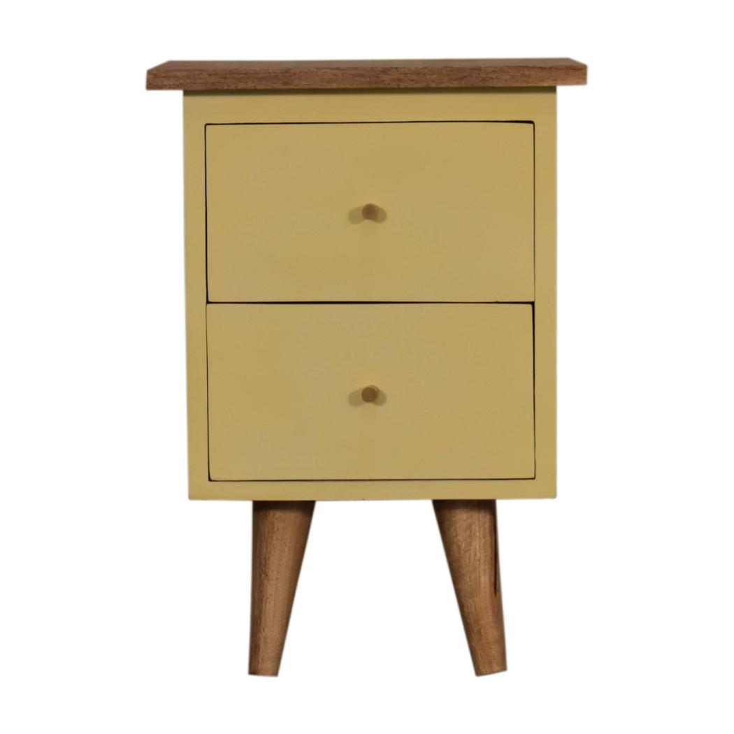 Saffron Yellow Bedside Table | Solid Mango Wood | Oak Top | 2 Drawers