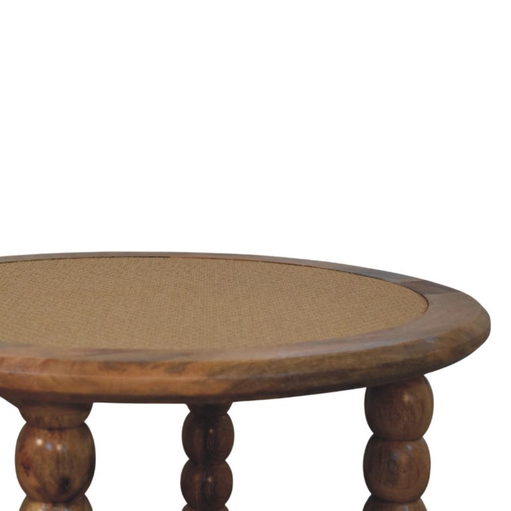 Sahara Round Spindle Coffee Table | Solid Mango Wood | Rattan Inlay | Oakish Finish