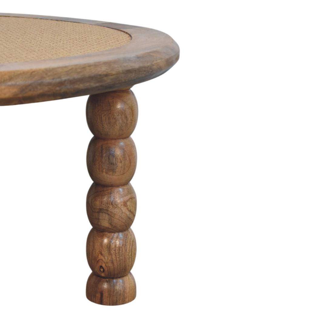 Sahara Round Spindle Coffee Table | Solid Mango Wood | Rattan Inlay | Oakish Finish