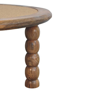 Sahara Round Spindle Coffee Table | Solid Mango Wood | Rattan Inlay | Oakish Finish
