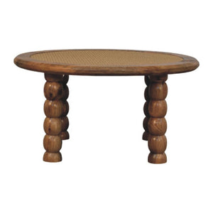 Sahara Round Spindle Coffee Table | Solid Mango Wood | Rattan Inlay | Oakish Finish