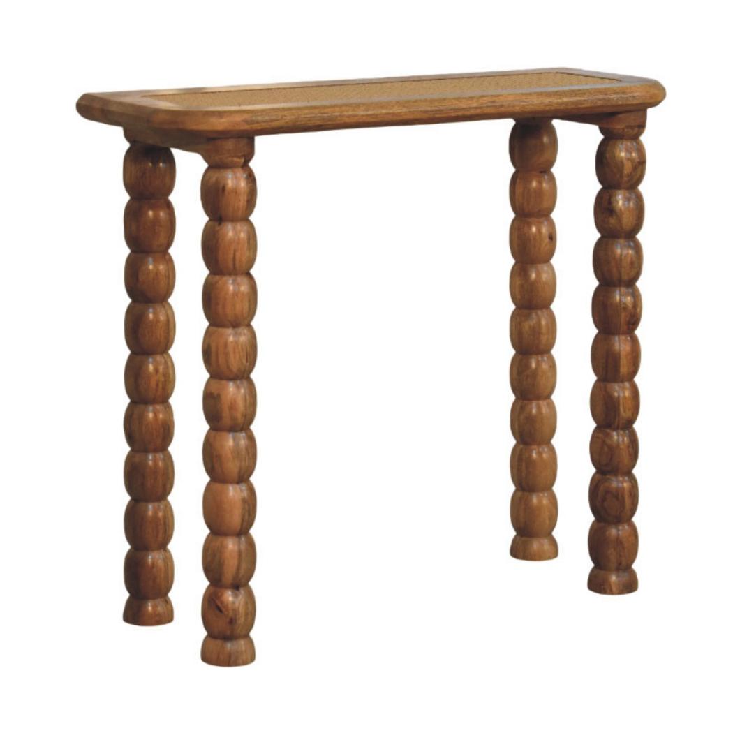 Sahara Spindle Console Table | Solid Mango Wood | Rattan Inlay | Oakish Finish