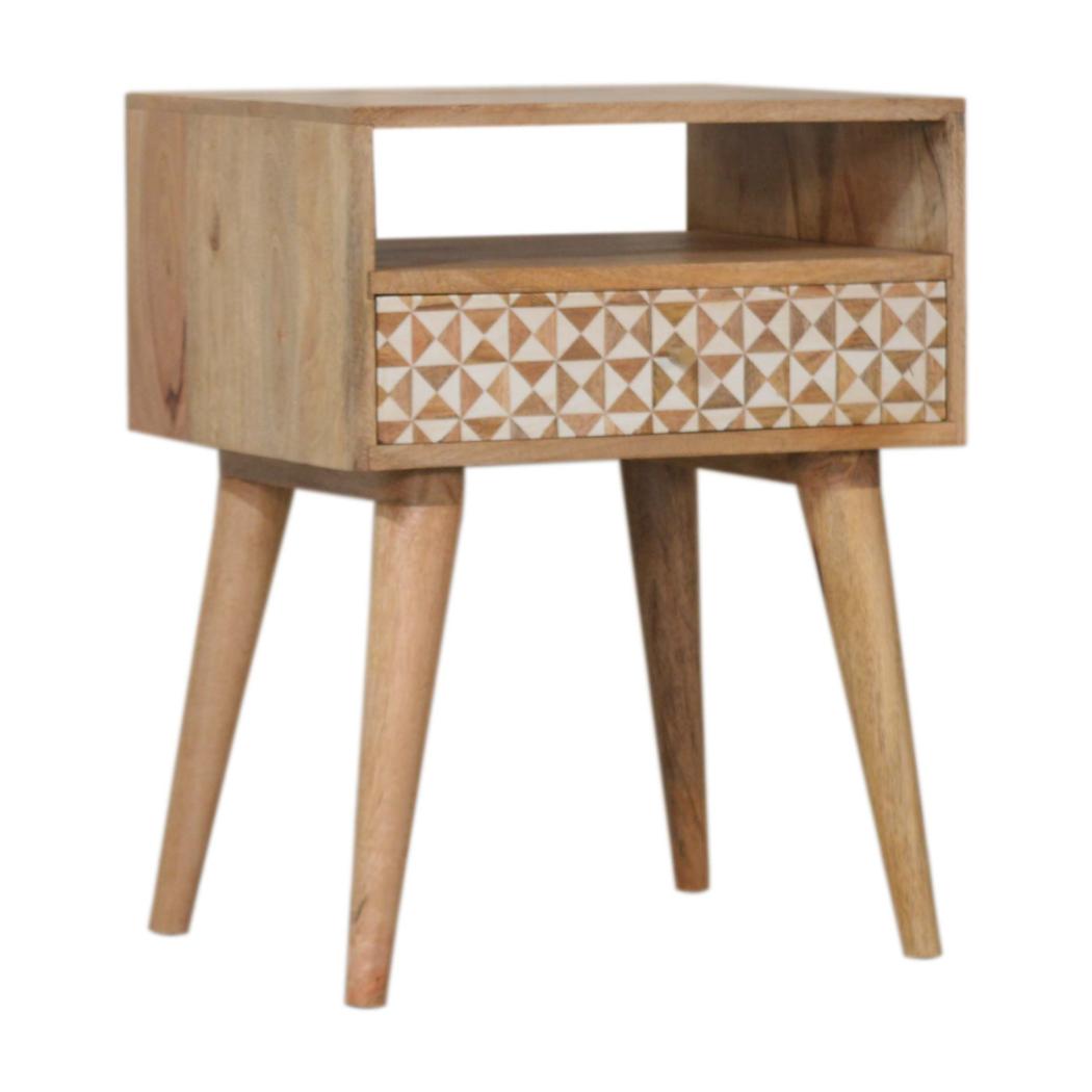 Sarina Bedside Table | Solid Mango Wood | Oak Finish | 1 Drawer Nightstand with Open Shelf