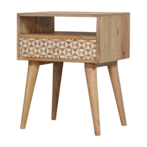 Sarina Bedside Table | Solid Mango Wood | Oak Finish | 1 Drawer Nightstand with Open Shelf