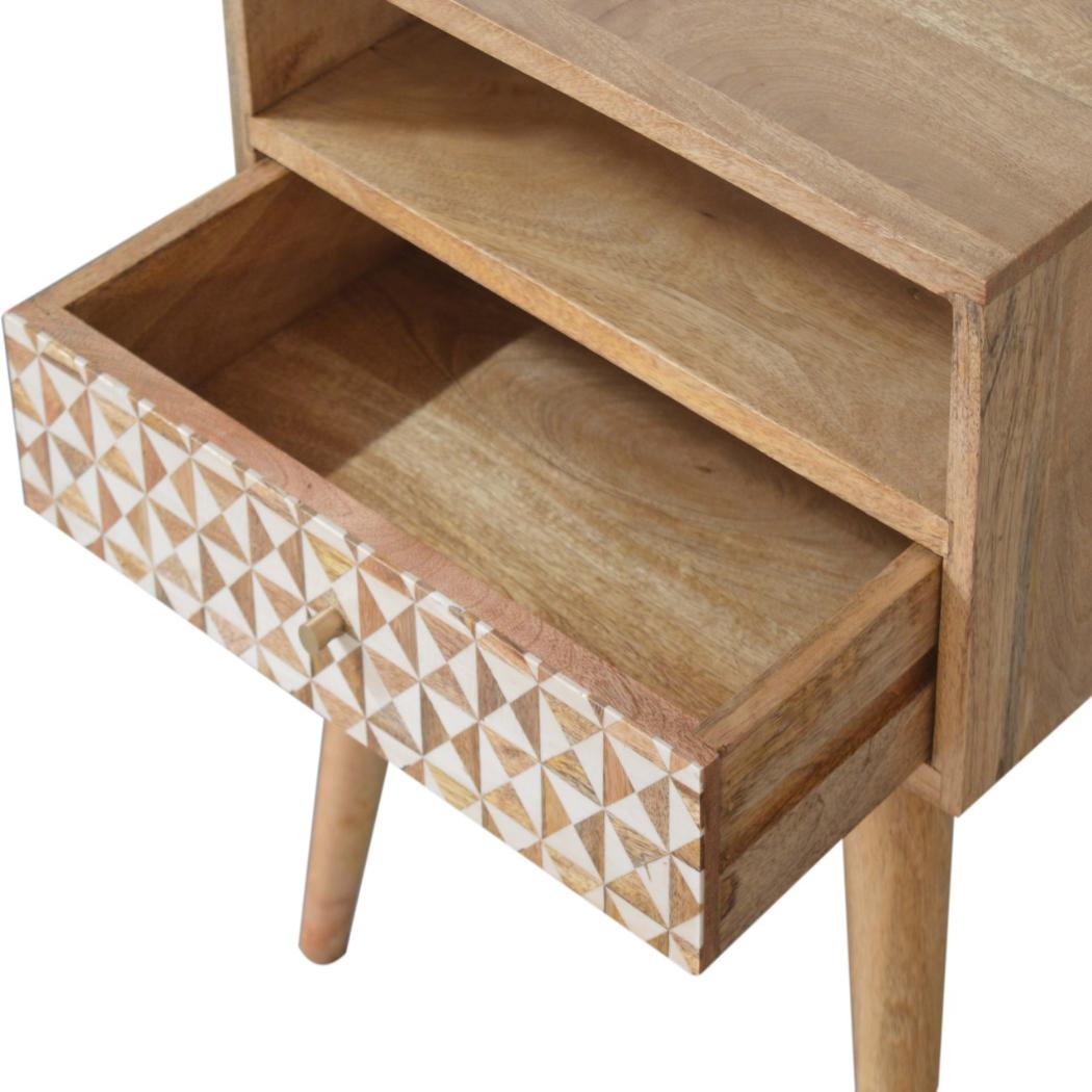 Sarina Bedside Table | Solid Mango Wood | Oak Finish | 1 Drawer Nightstand with Open Shelf