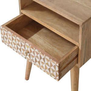 Sarina Bedside Table | Solid Mango Wood | Oak Finish | 1 Drawer Nightstand with Open Shelf
