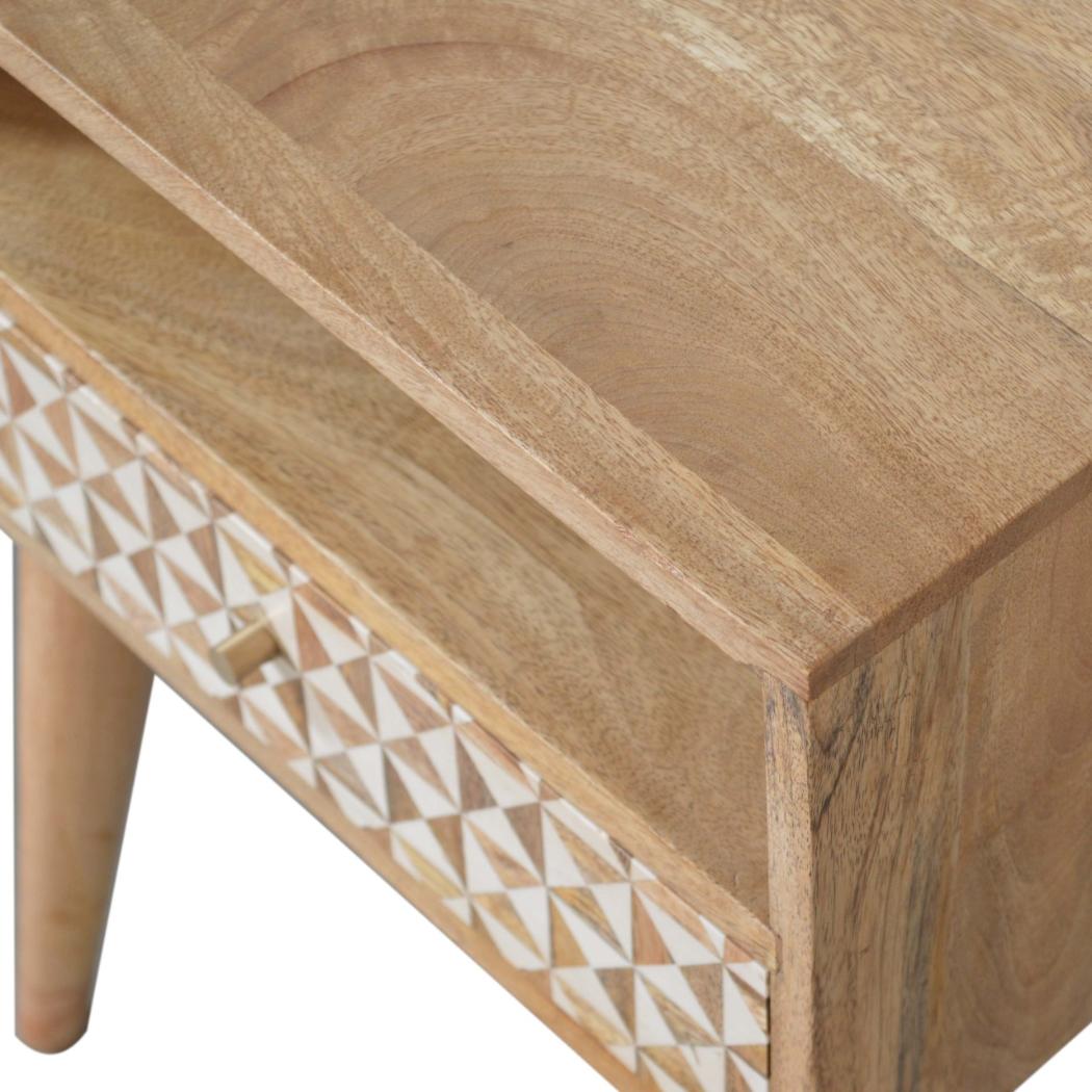 Sarina Bedside Table | Solid Mango Wood | Oak Finish | 1 Drawer Nightstand with Open Shelf
