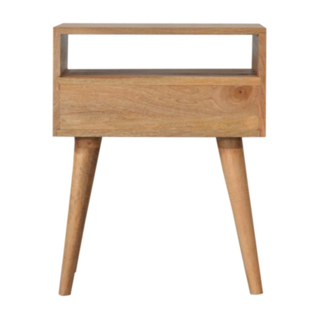 Sarina Bedside Table | Solid Mango Wood | Oak Finish | 1 Drawer Nightstand with Open Shelf