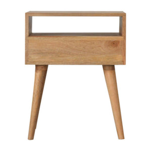 Sarina Bedside Table | Solid Mango Wood | Oak Finish | 1 Drawer Nightstand with Open Shelf