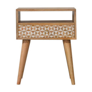 Sarina Bedside Table | Solid Mango Wood | Oak Finish | 1 Drawer Nightstand with Open Shelf