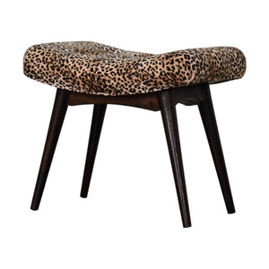 Savanna Curved Bench | Leopard Print Cotton Velvet | Mango Wood | Walnut Finish