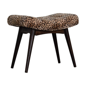 Savanna Curved Bench | Leopard Print Cotton Velvet | Mango Wood | Walnut Finish