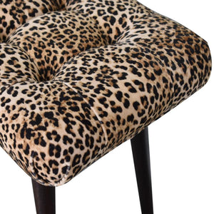 Savanna Curved Bench | Leopard Print Cotton Velvet | Mango Wood | Walnut Finish