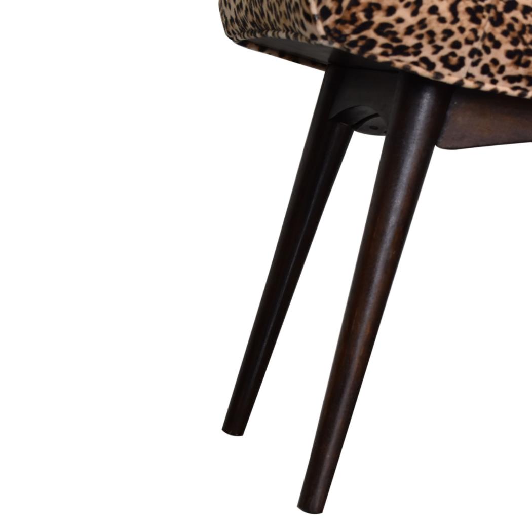 Savanna Curved Bench | Leopard Print Cotton Velvet | Mango Wood | Walnut Finish