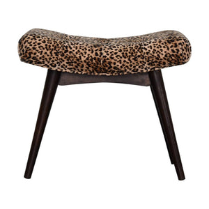 Savanna Curved Bench | Leopard Print Cotton Velvet | Mango Wood | Walnut Finish