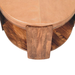 Savoy Leather Coffee Table | Solid Mango Wood | Brown Leather Top | Upholstered Centre Table