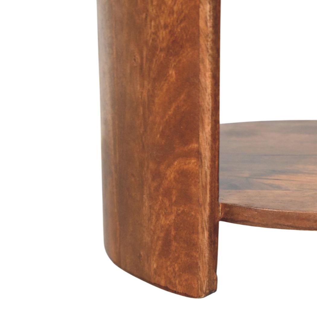 Savoy Leather Stool | Solid Mango Wood | Brown Leather Seat | Compact Accent Furniture