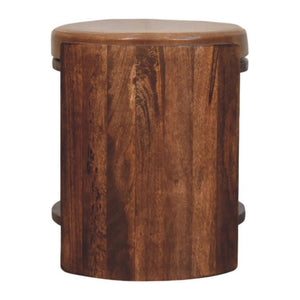 Savoy Leather Stool | Solid Mango Wood | Brown Leather Seat | Compact Accent Furniture