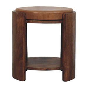 Savoy Leather Stool | Solid Mango Wood | Brown Leather Seat | Compact Accent Furniture