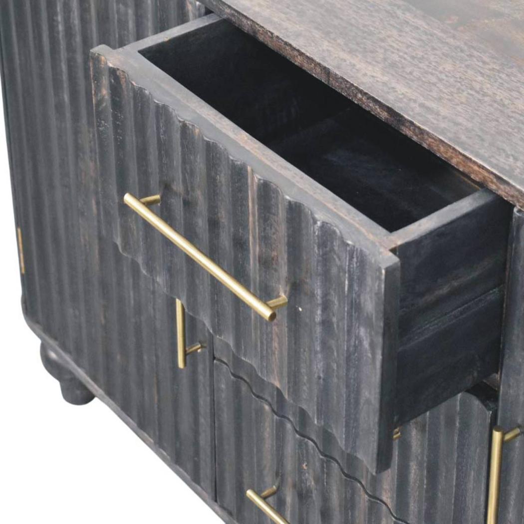 Savoy Sideboard | Solid Mango Wood | Carbon Ash Finish | 2 Door Buffet Cabinet with 3 Drawers