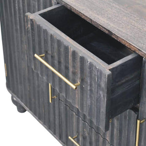 Savoy Sideboard | Solid Mango Wood | Carbon Ash Finish | 2 Door Buffet Cabinet with 3 Drawers