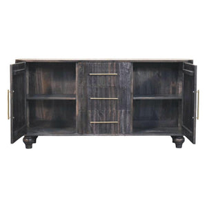 Savoy Sideboard | Solid Mango Wood | Carbon Ash Finish | 2 Door Buffet Cabinet with 3 Drawers