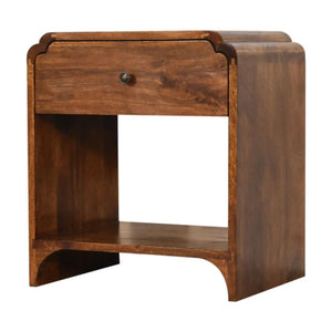 Scalloped Bedside Table with Shelf | Solid Mango Wood | Chestnut Finish