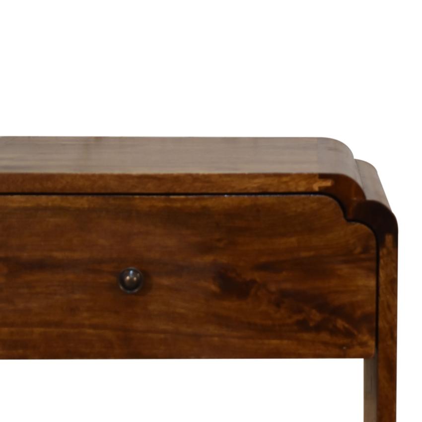 Scalloped Bedside Table with Shelf | Solid Mango Wood | Chestnut Finish
