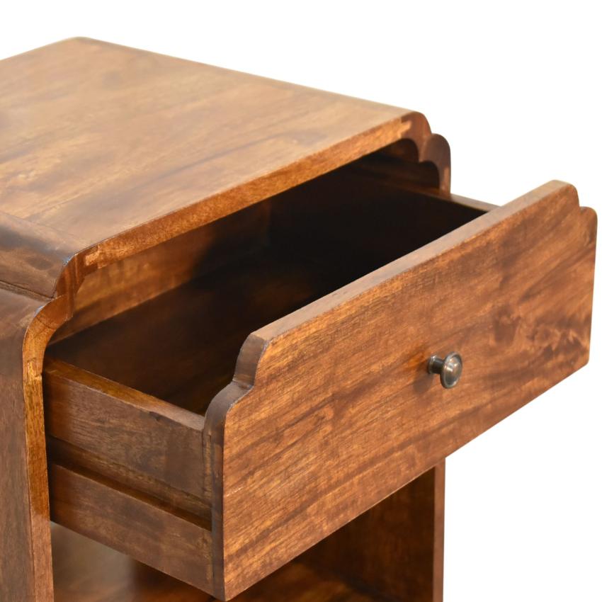 Scalloped Bedside Table with Shelf | Solid Mango Wood | Chestnut Finish