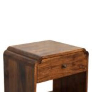 Scalloped Bedside Table with Shelf | Solid Mango Wood | Chestnut Finish