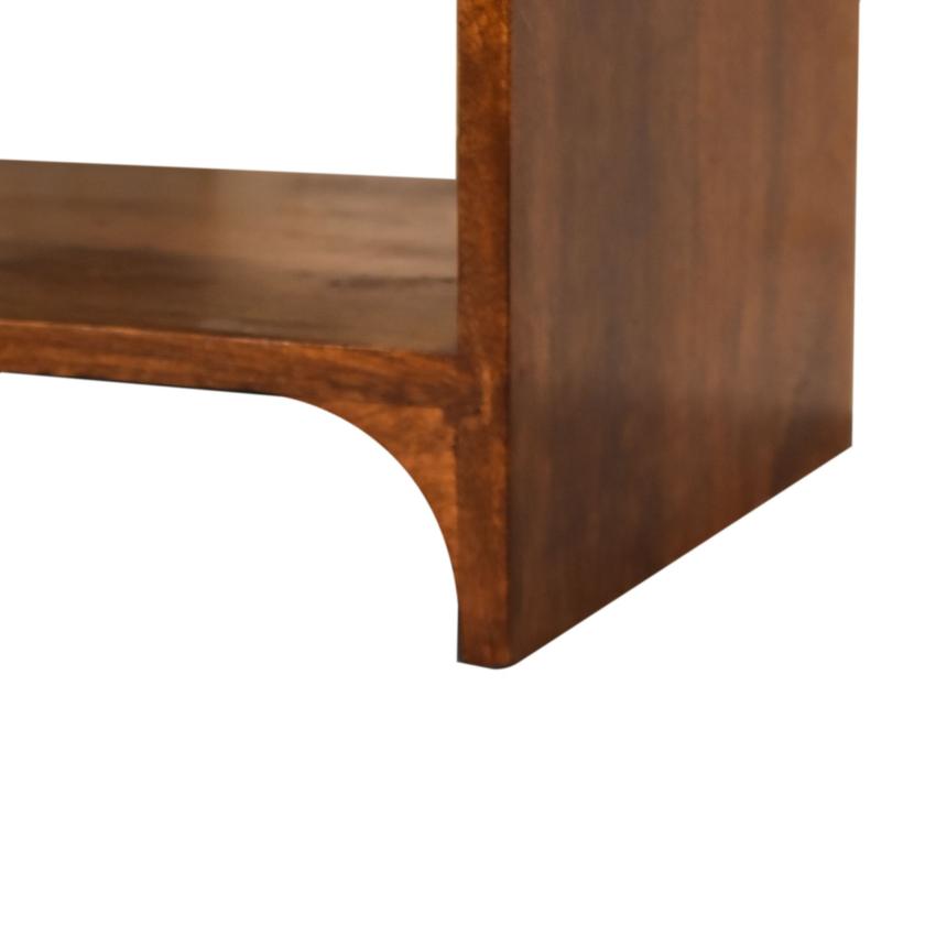 Scalloped Bedside Table with Shelf | Solid Mango Wood | Chestnut Finish
