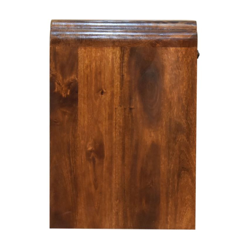 Scalloped Bedside Table with Shelf | Solid Mango Wood | Chestnut Finish