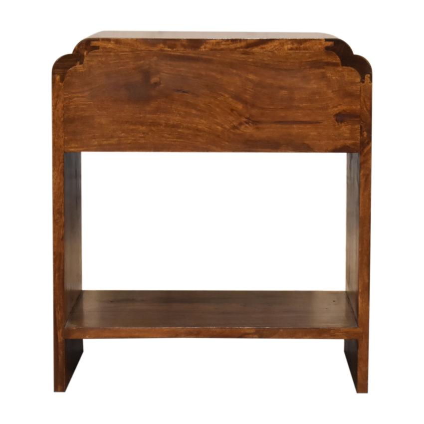 Scalloped Bedside Table with Shelf | Solid Mango Wood | Chestnut Finish