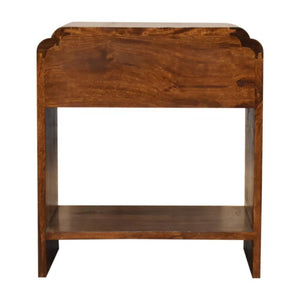 Scalloped Bedside Table with Shelf | Solid Mango Wood | Chestnut Finish