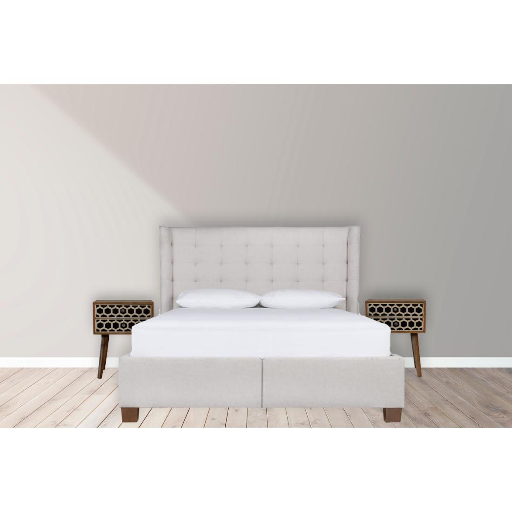 Scandi Bone Inlay Bedside Table | Solid Mango Wood | Oak Finish | 2 Drawers