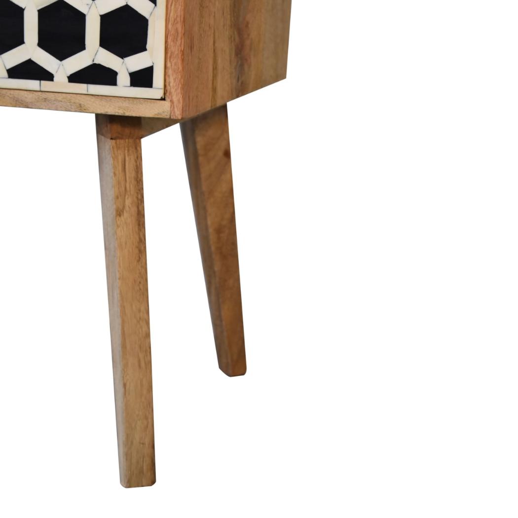 Scandi Bone Inlay Bedside Table | Solid Mango Wood | Oak Finish | 2 Drawers