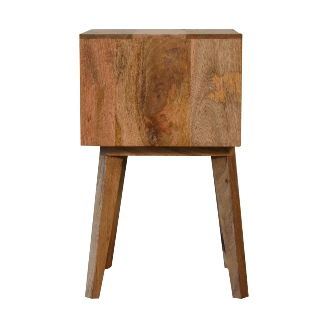 Scandi Bone Inlay Bedside Table | Solid Mango Wood | Oak Finish | 2 Drawers