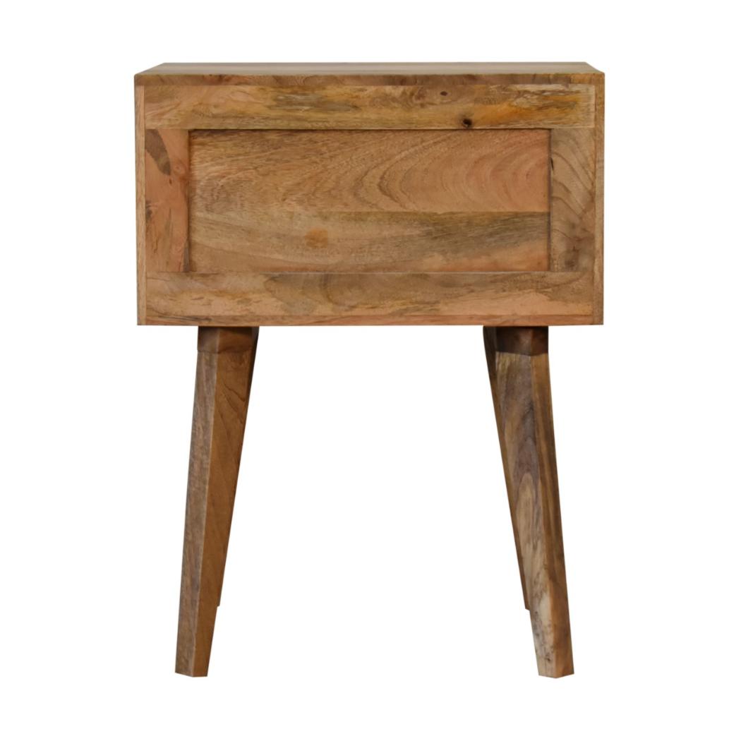 Scandi Bone Inlay Bedside Table | Solid Mango Wood | Oak Finish | 2 Drawers