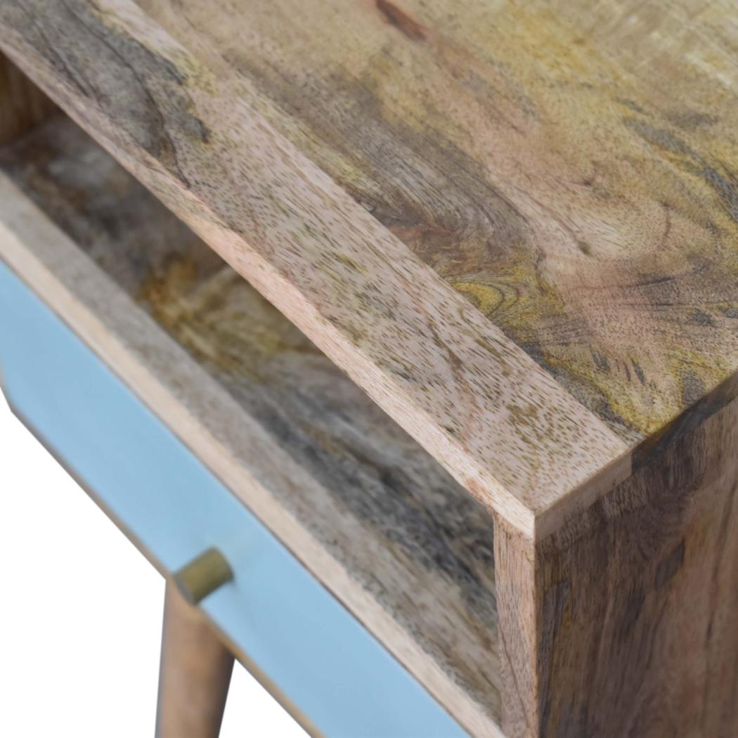 Sea Mist Mini Bedside Table | Solid Mango Wood | Duck Egg Green Drawer | Oak Finish