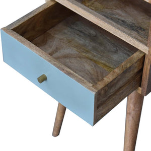 Sea Mist Mini Bedside Table | Solid Mango Wood | Duck Egg Green Drawer | Oak Finish