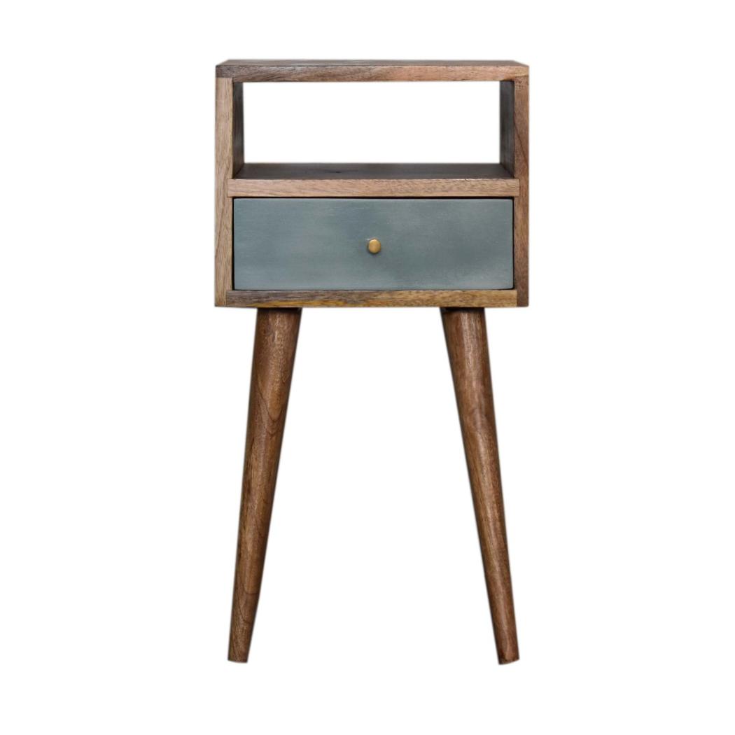 Sea Mist Mini Bedside Table | Solid Mango Wood | Duck Egg Green Drawer | Oak Finish