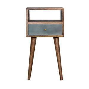 Sea Mist Mini Bedside Table | Solid Mango Wood | Duck Egg Green Drawer | Oak Finish
