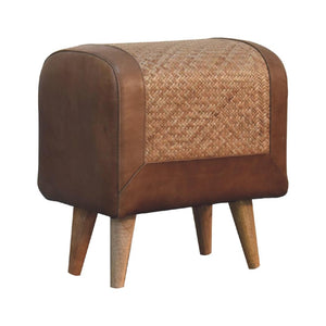 Seagrass & Buffalo Leather Square Footstool | Natural Texture Ottoman | Accent Seating