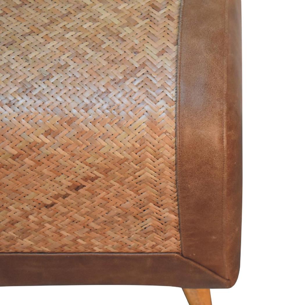 Seagrass & Buffalo Leather Square Footstool | Natural Texture Ottoman | Accent Seating