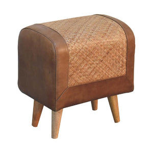 Seagrass & Buffalo Leather Square Footstool | Natural Texture Ottoman | Accent Seating