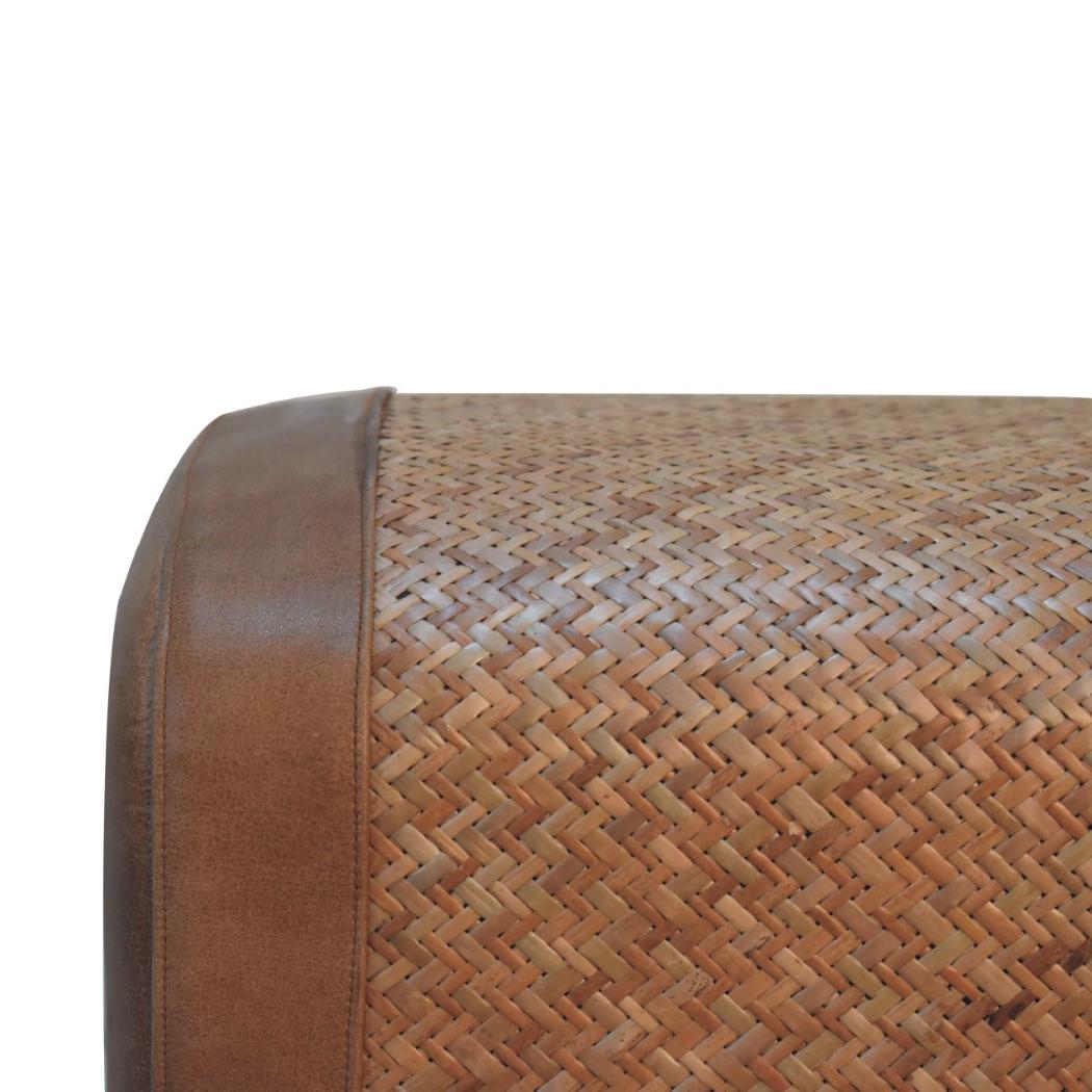 Seagrass & Buffalo Leather Square Footstool | Natural Texture Ottoman | Accent Seating