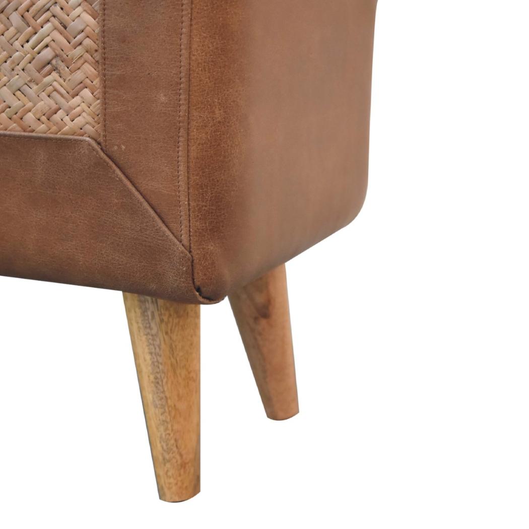 Seagrass & Buffalo Leather Square Footstool | Natural Texture Ottoman | Accent Seating